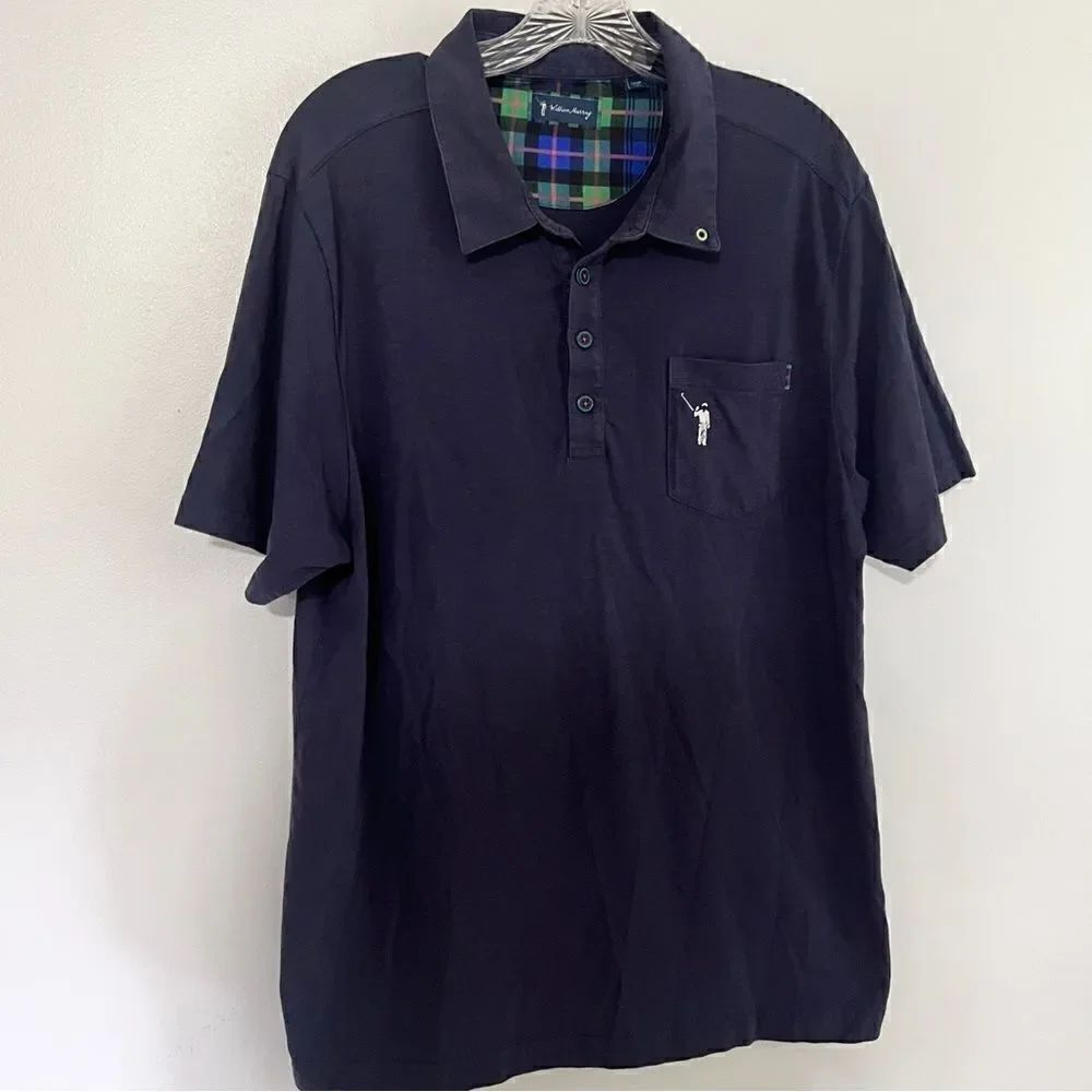 William Murray Corner Pocket Cotton Golf Polo Navy Heathered Large